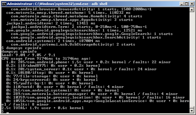 dumpsys cpuinfo output