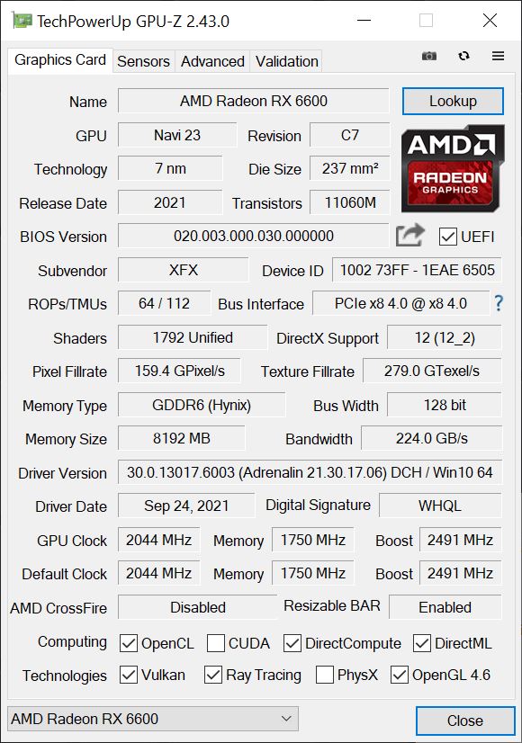 AMD Radeon RX 6600 : consommation (très) maîtrisée, pour le Full HD