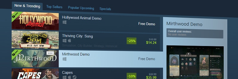 Steam màj démo