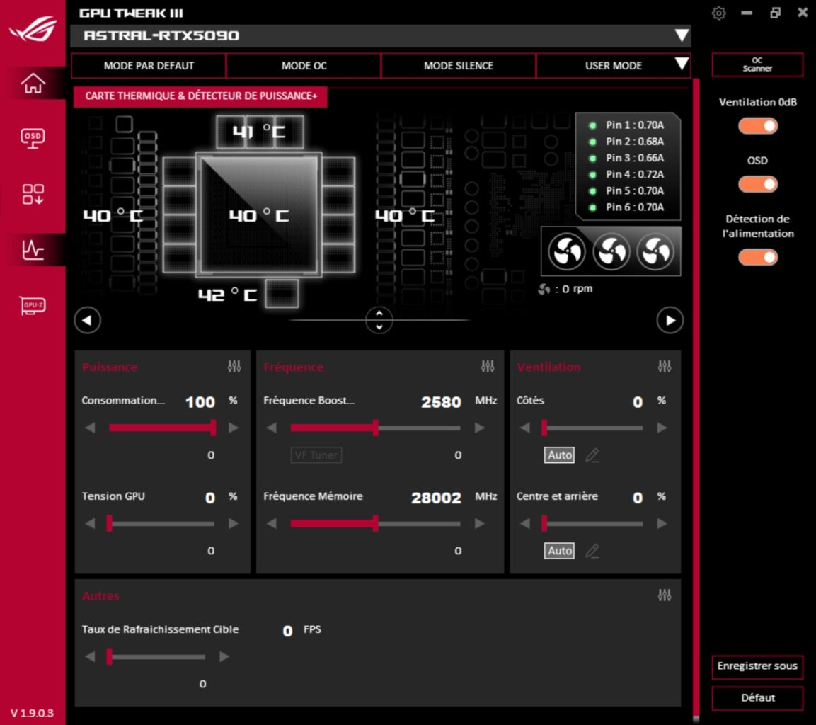 asus gpu tweak avec la RTX 5090