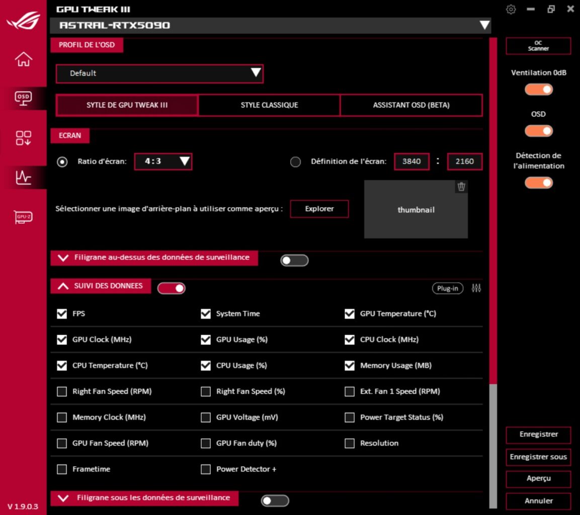 asus gpu tweak avec la RTX 5090